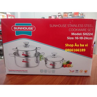 Bộ nồi inox  SUNHOUSE SH224 chính hãng - siêu bền - đun nấu siêu nhanh
