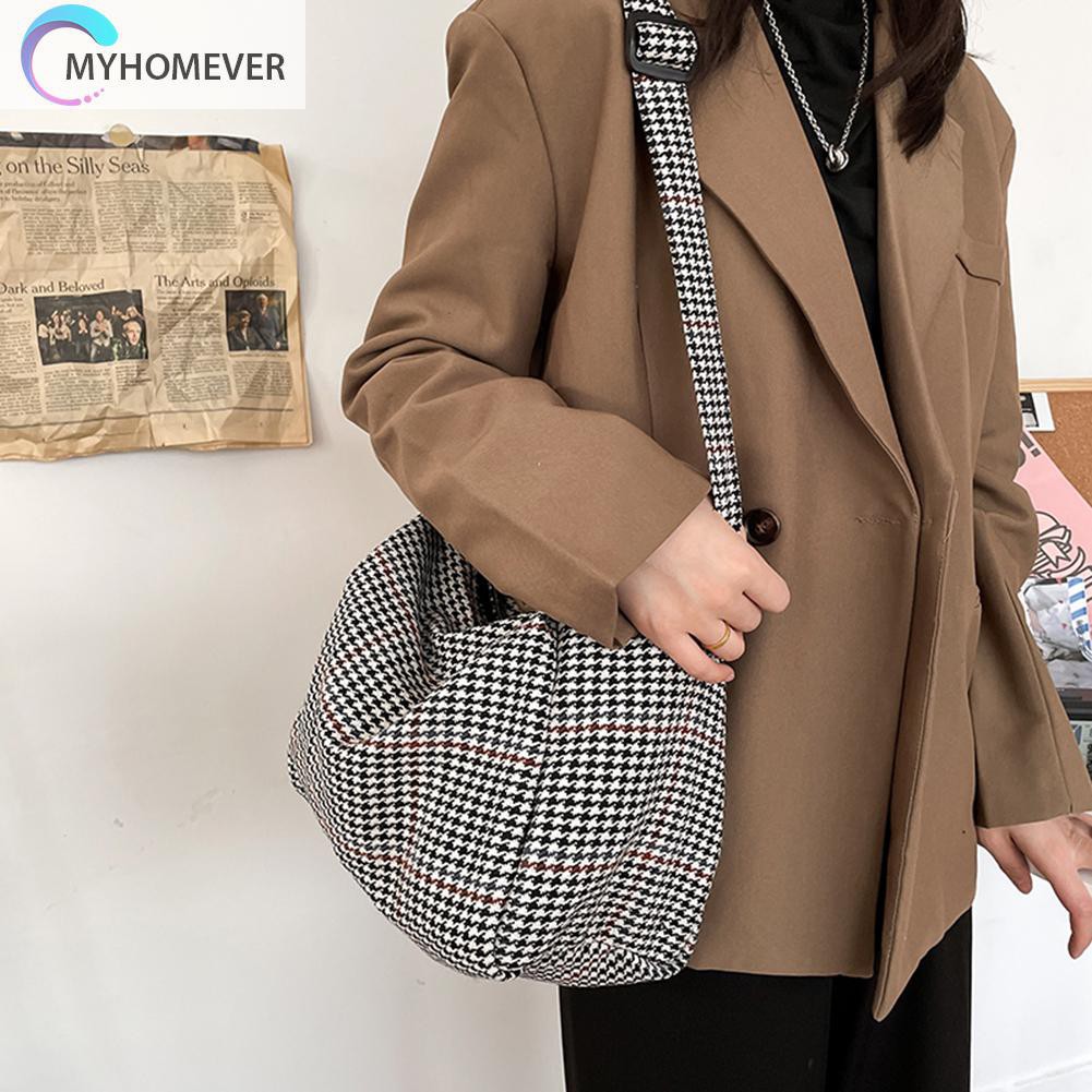 túi Vintage Pillow Messenger Bag Daily Women Canvas Plaid Pattern Shoulder Tote nữ