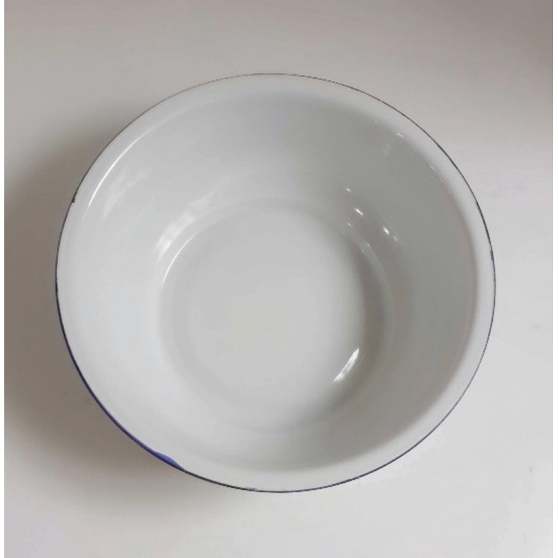 Chậu sắt tráng men size 36-38-40cm hàng trắng mịn miệng xanh loại dày
