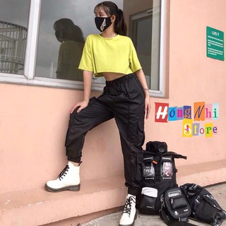 Áo Croptop Trơn Màu Xanh Tay Lỡ Form Rộng Oversize Ulzzang - MM