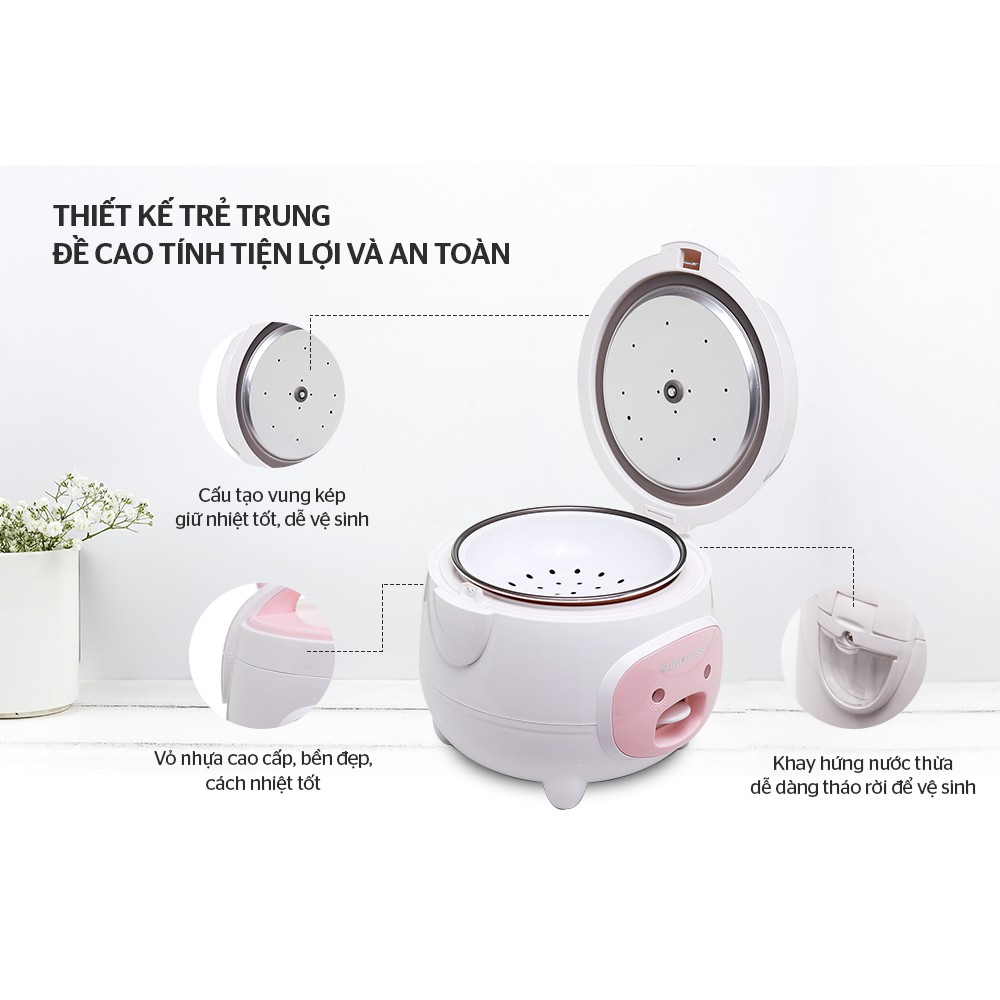 [Mã ELMALL10 giảm 10% đơn 500K] Nồi cơm điện Sunhouse SHD8217W, Công suất 500W, Dung tích 1.2 lít