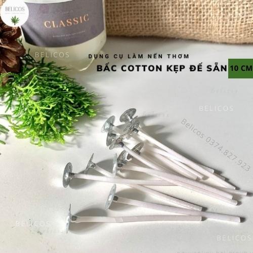 Bấc Nến Cotton Phủ Sáp kẹp đế sắt tròn sẵn 10cm