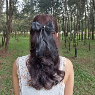 Kẹp tóc nơ đẹp hàn quốc HABABU Kt17 kẹp cài tóc nơ màu đen cuốn biên đính ngọc cute.