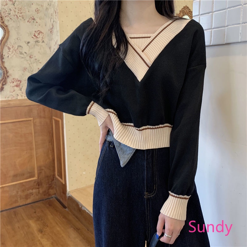 Áo sweater tay dài cổ chữ v thời trang mùa thu cho nữ