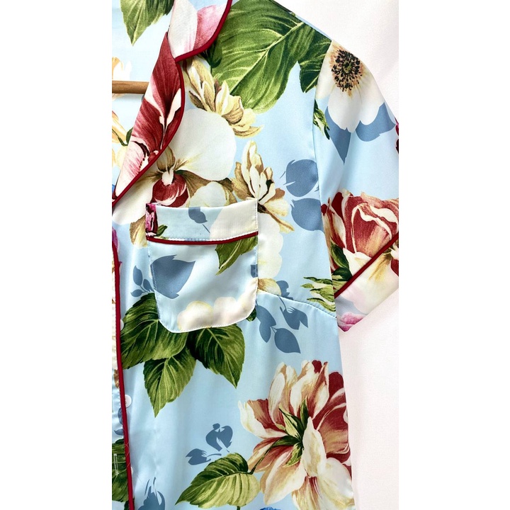 Bộ Quần Áo Pijama Lụa Nhật Cao Cấp JAPAN SILK Tay Ngắn Quần Cộc Họa Tiết Tranh Vẽ Hoa Mùa Hè BC065