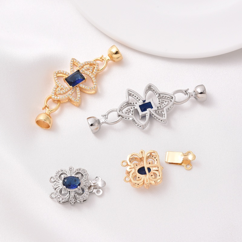 Móc Khóa Cài Vòng Tay / Vòng Cổ Bằng Đồng Mạ Vàng 18K Đính Đá Zircon diy