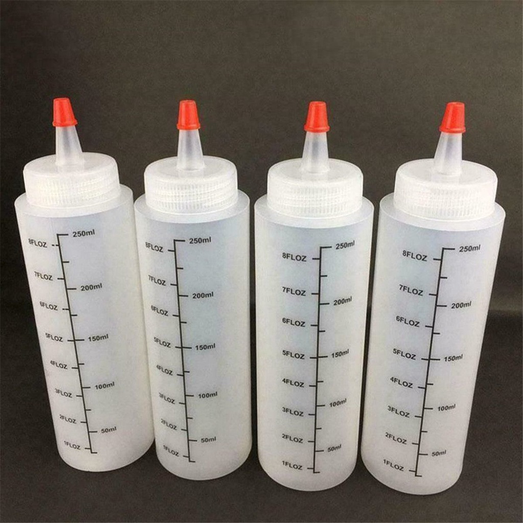 Set 4 chai nhựa bóp trong suốt có mức chia tỉ lệ dùng để pha chế có nắp tiện dụng độ kín tốt