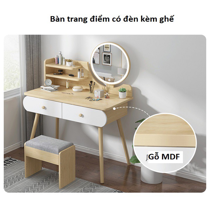 🌟Ảnh thật🌟 Bàn trang điểm gỗ mini 2 ngăn kéo kèm ghế, bàn trang điểm nhỏ BAH002