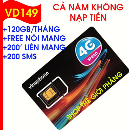 Sim 3G/4G vinaphone VD149-12T  tặng 120gb/tháng trọn gói cả năm không nạp tiền