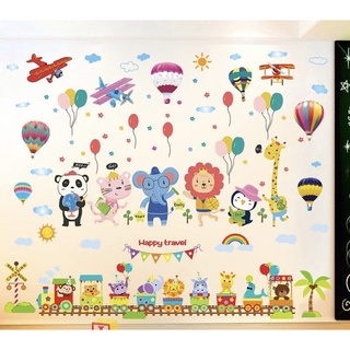 Decal dán tường Combo Vườn thú + đoàn tàu happy travel