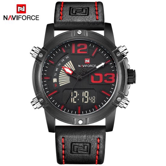 NAVIFORCE NF9095 Men Sport Fashion Leather Band Analog Digital Watch