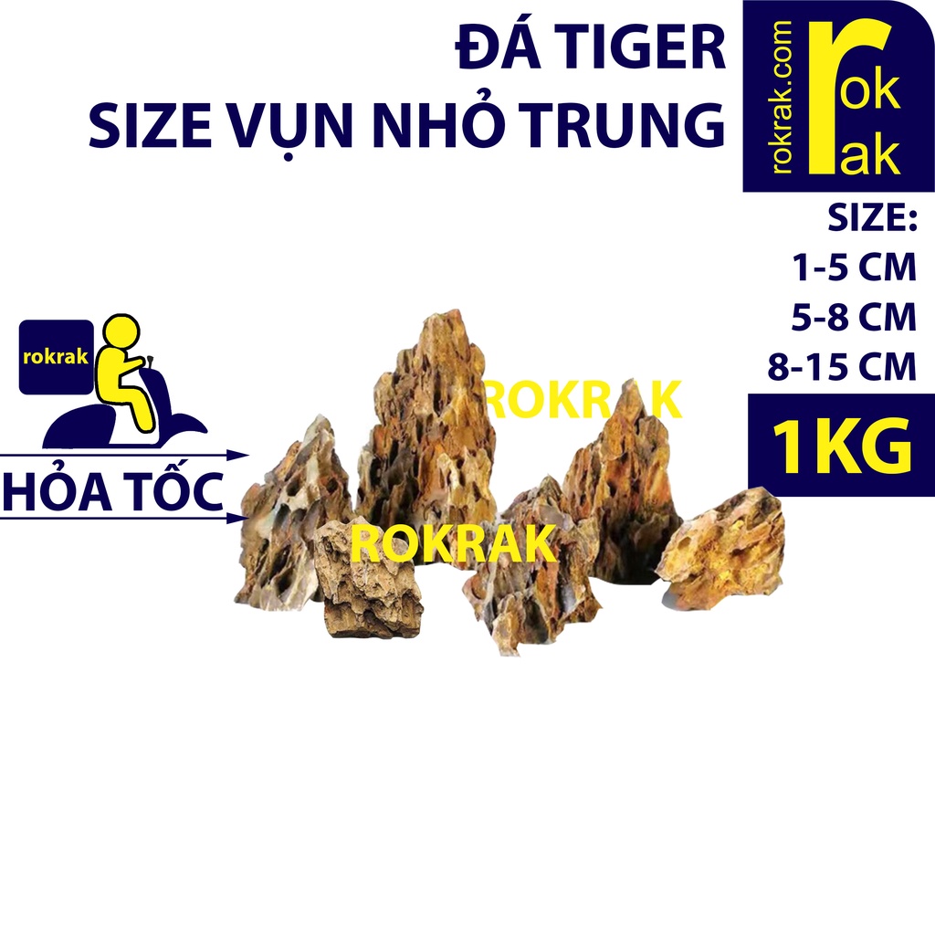 Đá Tiger thủy sinh Size Vụn Nhỏ Trung gói 1Kg cho bể nano hồ nhỏ