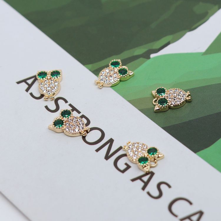 Mặt Dây Chuyền Bằng Đồng Mạ Vàng 18k Hình Chim Cú Đính Đá Zircon diy