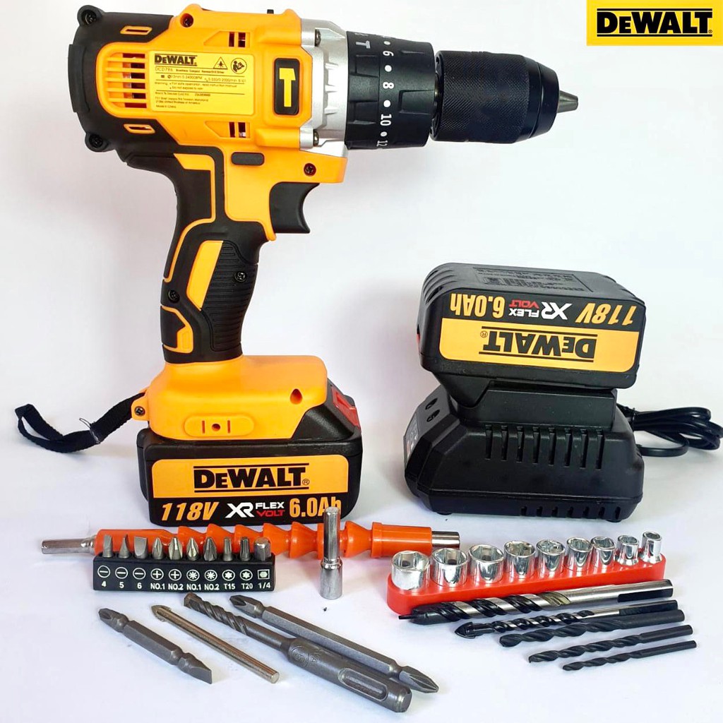 Máy khoan pin 118V Dewalt 3 chức năng có búa - Động cơ 775 siêu mạnh mẽ - Tặng kèm bộ phụ kiện 28 chi tiết