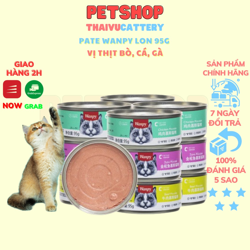 Pate Wanpy lon 95gr thơm ngon đầy đủ dinh dưỡng cho mèo mọi lứa tuổi