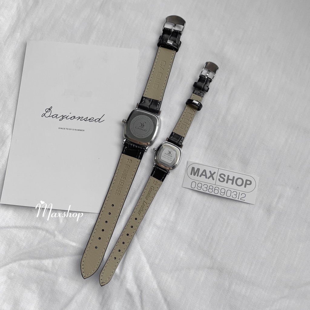 [ẢNH THẬT] Đồng hồ đôi nam nữ CAQUO Mặt vuông, dây vân da cá tính | BigBuy360 - bigbuy360.vn