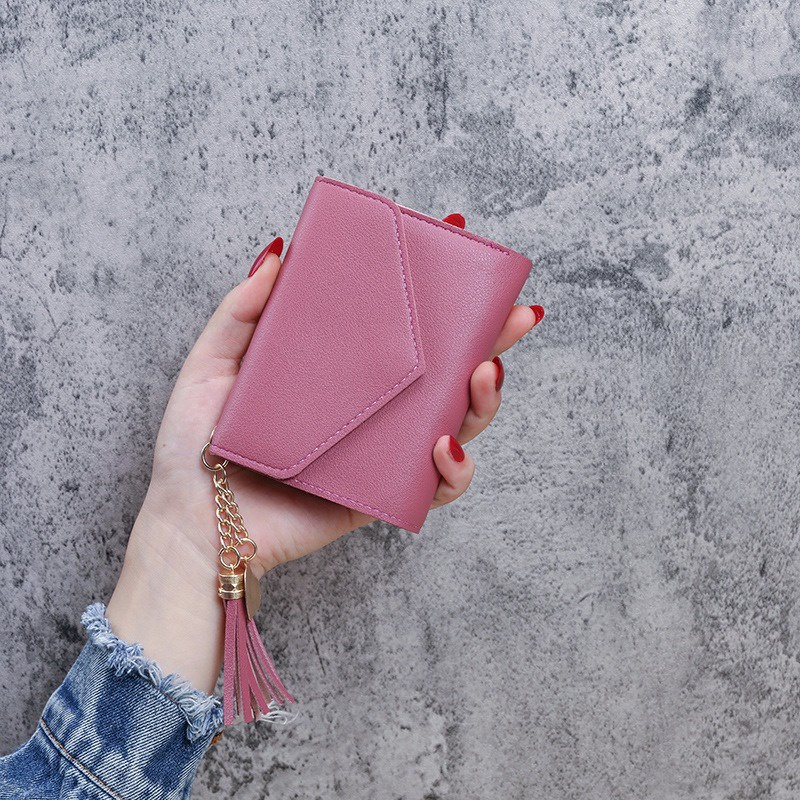 Ví Ngắn Mini Đính Núm Tua Thời Trang Hàn Quốc Cho Nữ