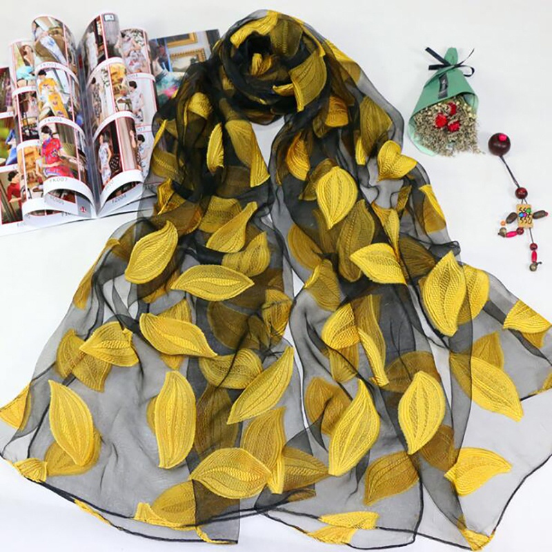 Khăn Choàng Chiffon Mềm Mại Thêu Họa Tiết Lá Cổ Điển Cho Nữ | BigBuy360 - bigbuy360.vn