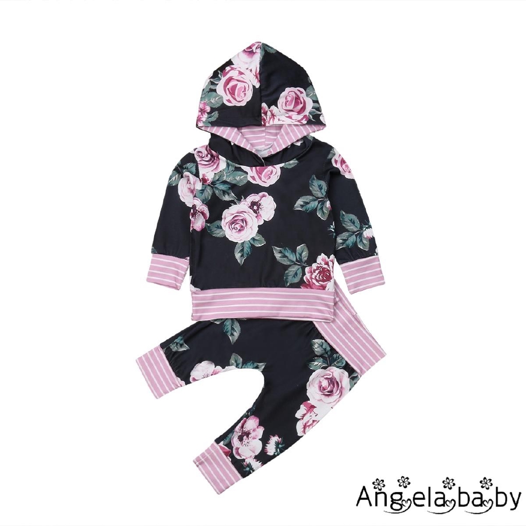 Set áo hoodie + quần dài in hoa dễ thương cho trẻ sơ sinh
