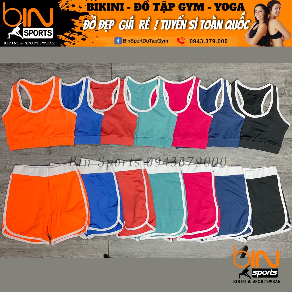 Set bộ đùi thể thao tập gym yoga nữ áo bra kèm mút quần đùi cạp cao Bin Sport BN034