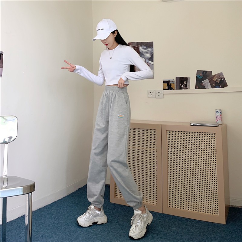 Quần jogger nữ lưng cao GUO-UO chất nỉ da cá phong cách hè thu 2021