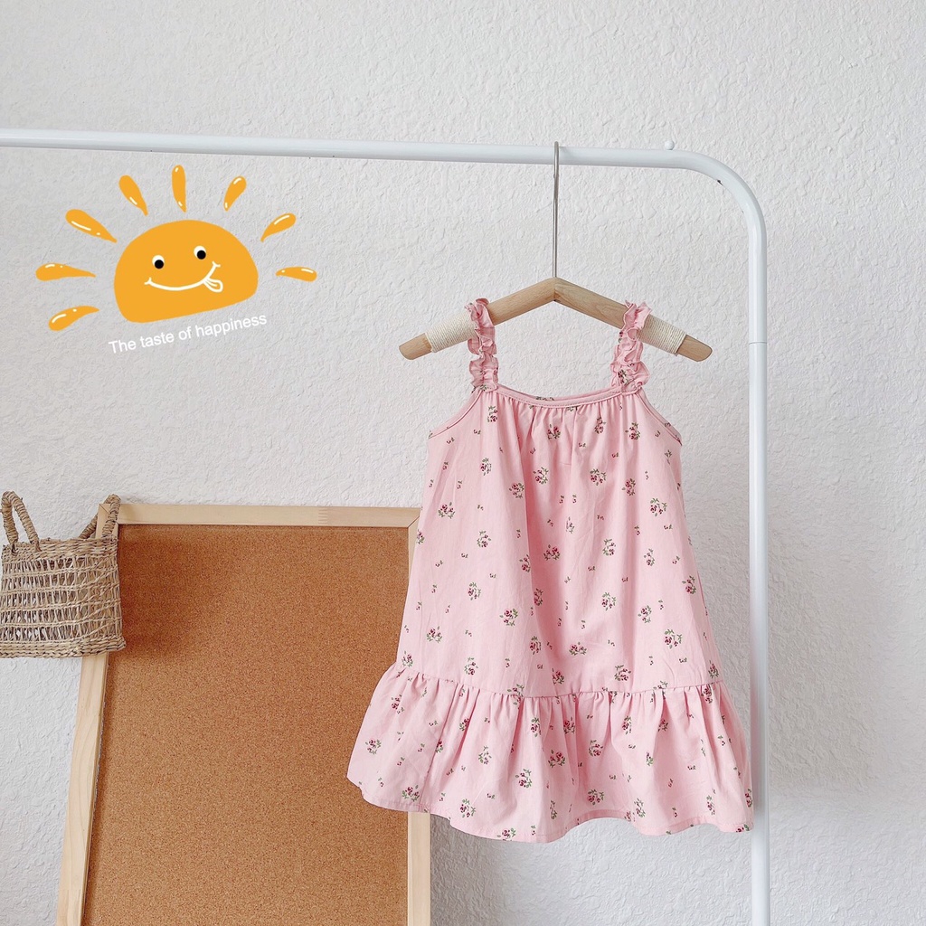 Váy hè 2 dây nhún bèo chất thô hoa cho bé giá 2-7 tuổi (Mã 080)