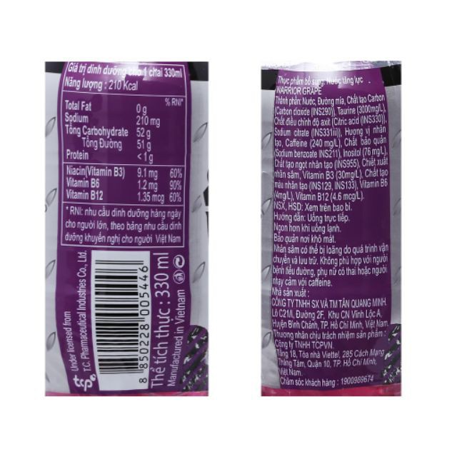 CÓ SẴN-  Nước tăng lực Warrior Vị Nho Lon 325ml Sting Thái Bổ sung vitamin Tăng cường sức khỏe
