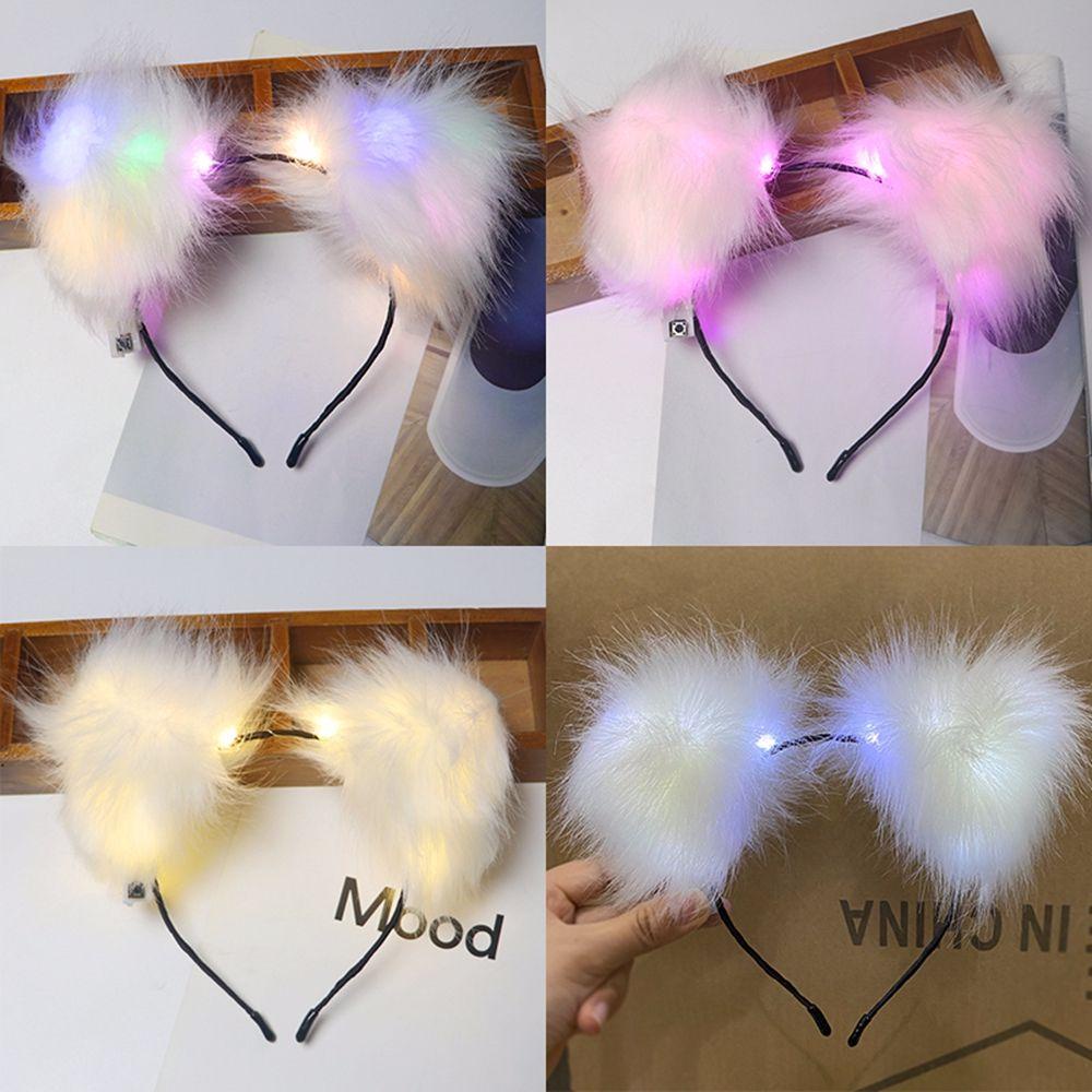 QQMALL Băng Đô Tai Mèo Phát Sáng Phong Cách Lolita Hàn Quốc Ngọt Ngào Cho Nữ