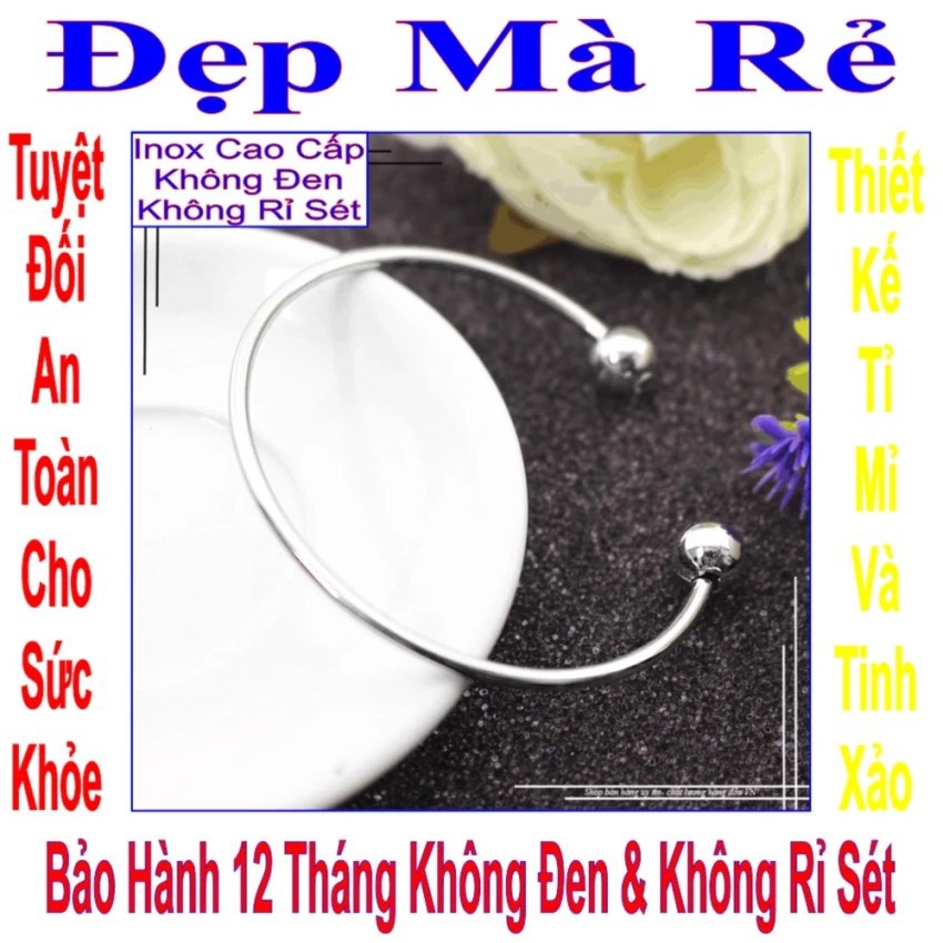 Vòng tay nữ hở kiểu trơn 2 đầu bi màu trắng VTLT00049T010029