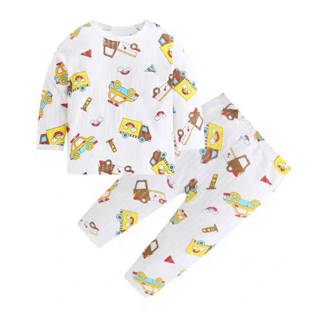 Bộ cotton giấy dài tay cài vai cho bé