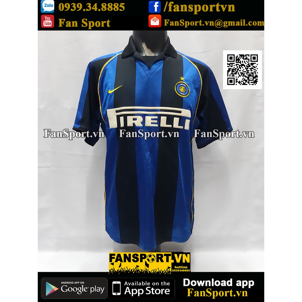 Áo đấu bóng đá Inter Milan 2001 2002 home blue black jersey shirt Nike size M