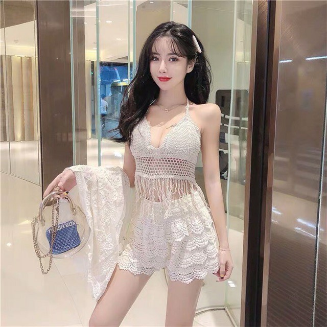 [Mã SKAMFSW175 giảm 10K đơn 50K] Ren 01-Set bikini ren 3 món đi biển - áo bra- quần sóc- áo choàng ( CÓ BÁN RỜI)