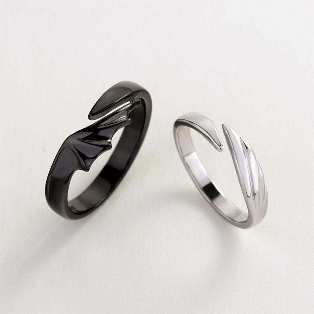 Bebetterm 1Pc Fashion Angel And Devil Ring Alloy Couple Adjustable Hip Hop Rings
