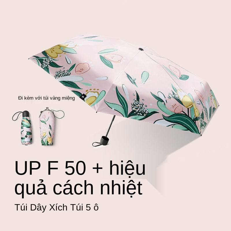 Banana under the pocket sun Ô dù nữ in nhỏ gọn và cầm tay chống tia UV che nắng vinyl mưa hay