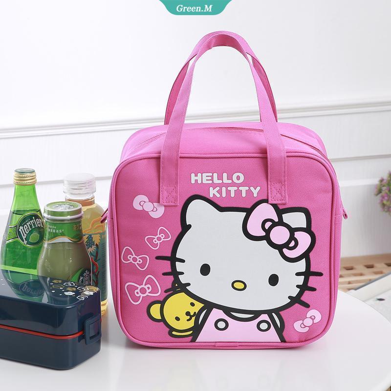 SANRIO Túi Đựng Hộp Cơm Trưa Xách Tay Bằng Vải Bạt Họa Tiết Hoạt Hình Hello Kitty Dễ Thương Chống Thấm Nước Cho Bé