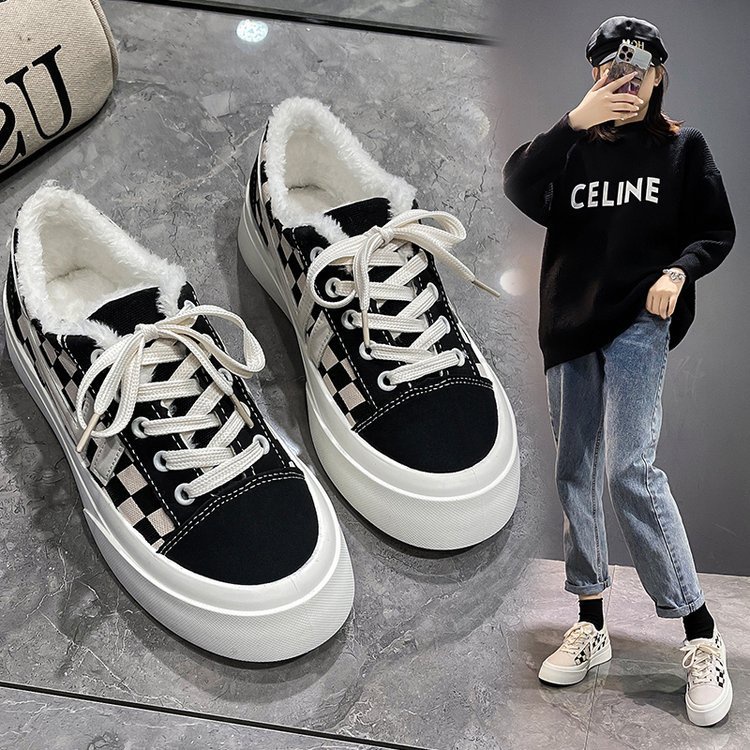 Giày thể thao nữ kẻ caro màu đen trắng cao cấp , giày sneaker ulzzang đế cao