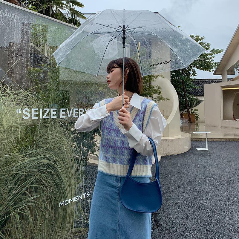 Set áo sơ mi tay dài cổ chữ V + áo len không tay màu sắc thời trang xuân thu 2021 | BigBuy360 - bigbuy360.vn