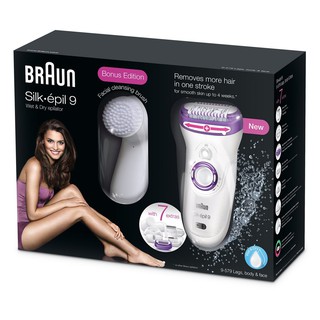 Máy nhổ lông Braun 9579 Silk-épil Legs, body & face wet & dry - Tẩy lông nhanh chóng, dùng được trong nước
