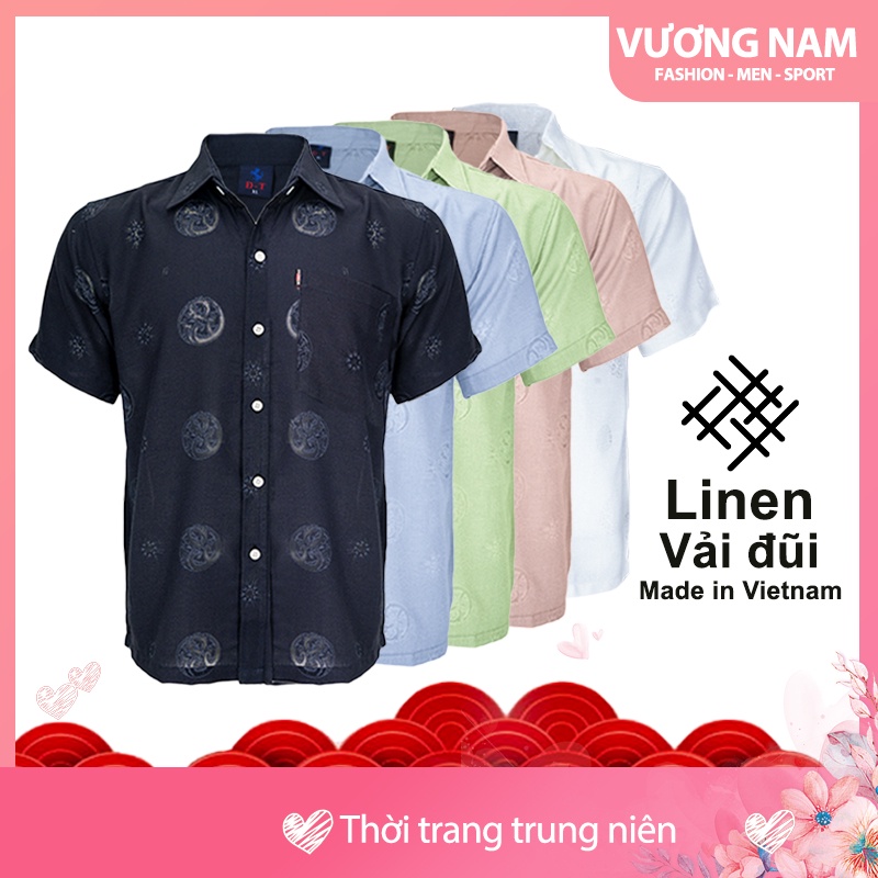 Áo sơ mi đũi nam trung niên ngắn tay cao cấp form rộng họa tiết đẹp VN18D