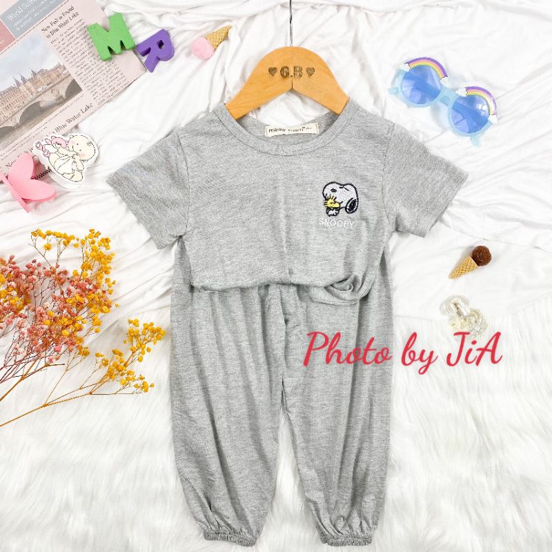 Bộ Alibaba tay ngắn, quần dài thun lạnh Minky Mom thêu hình chó cho bé