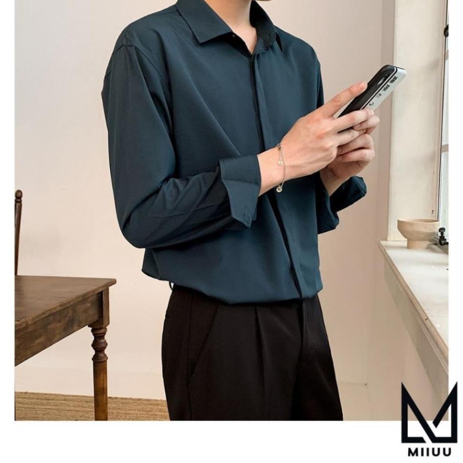 Áo sơ mi nam nữ MIIUU STORE dài tay Unisex Basic TRƠN Form rộng màu trắng ,đen , xanh Chất cotton lụa mịn mát -K(&1 !