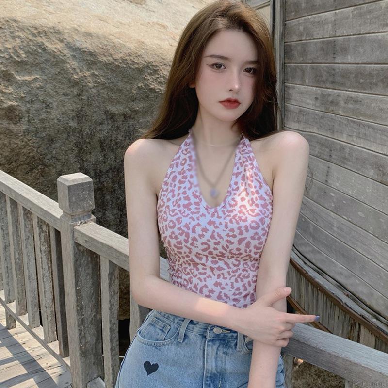 Áo Hai Dây Dáng Ôm Họa Tiết Da Báo Quyến Rũ Cho Nữ