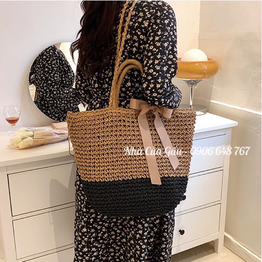 Túi cói dây nơ cực xinh về đủ 3 màu chanh sả