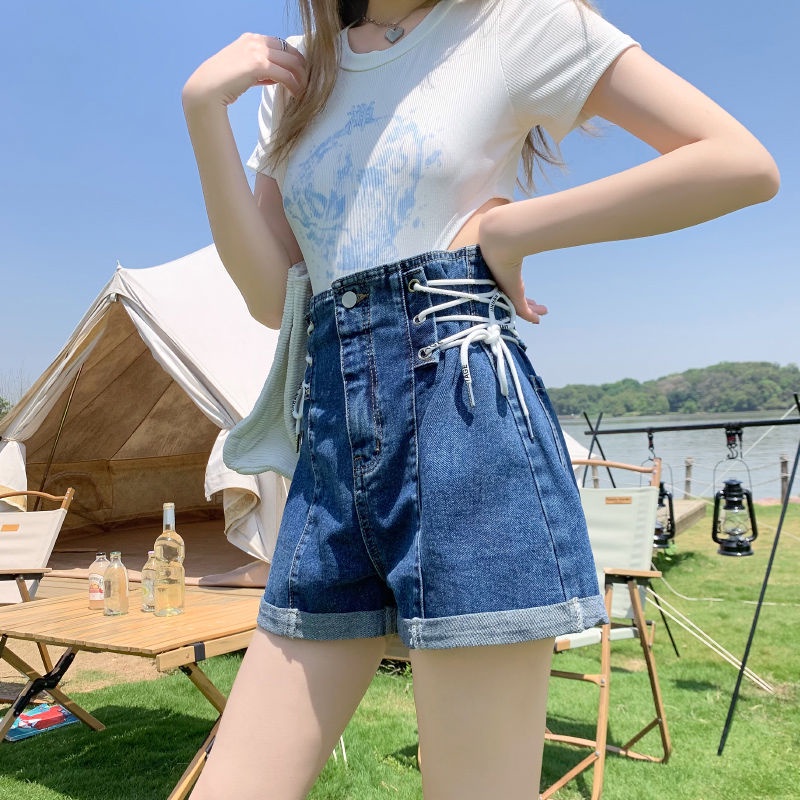 Quần Short Denim Lưng Cao Ống Rộng Thời Trang Mùa Hè Dành Cho Nữ