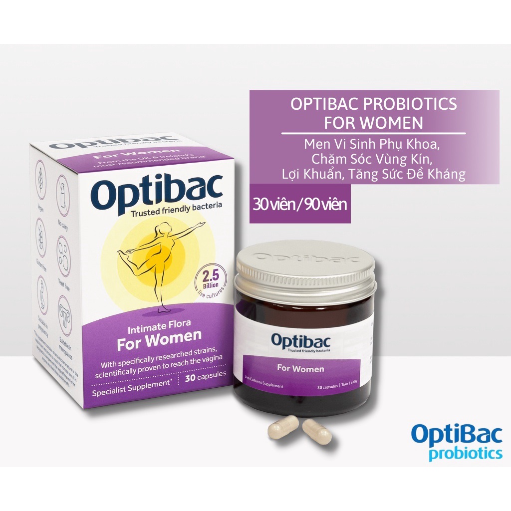 Men Vi Sinh Optibac tím Optibac Probiotics For Women Anh Quốc hộp 30 viên giảm các bệnh về phụ khoa cho phụ nữ
