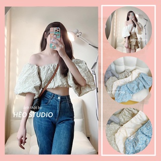 Áo trễ vai gấm tay phồng hèo studio