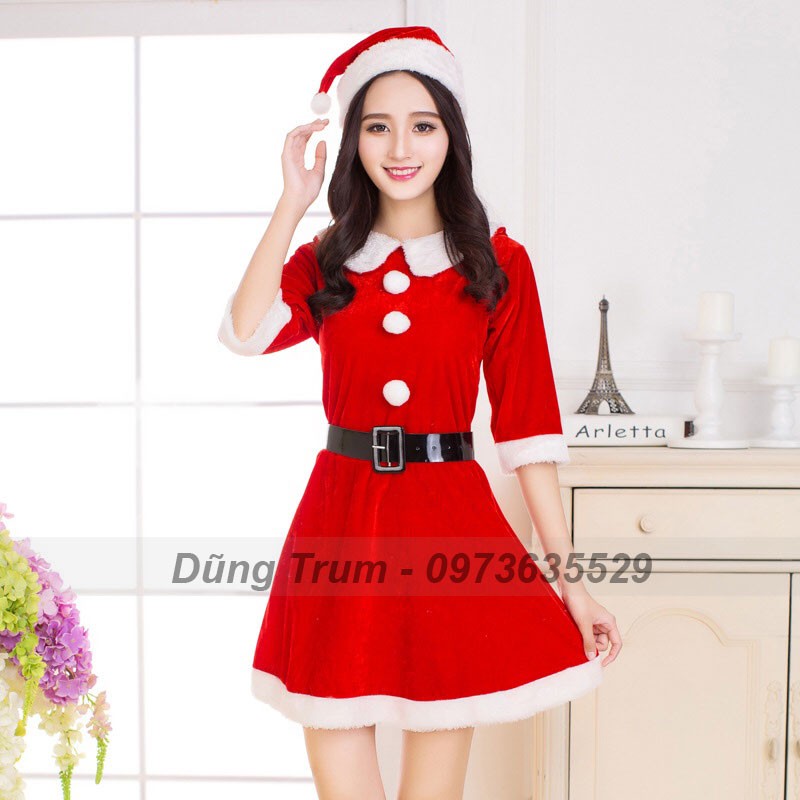 Váy Noel nữ hóa trang Giáng Sinh chất liệu nhung siêu đẹp DT09