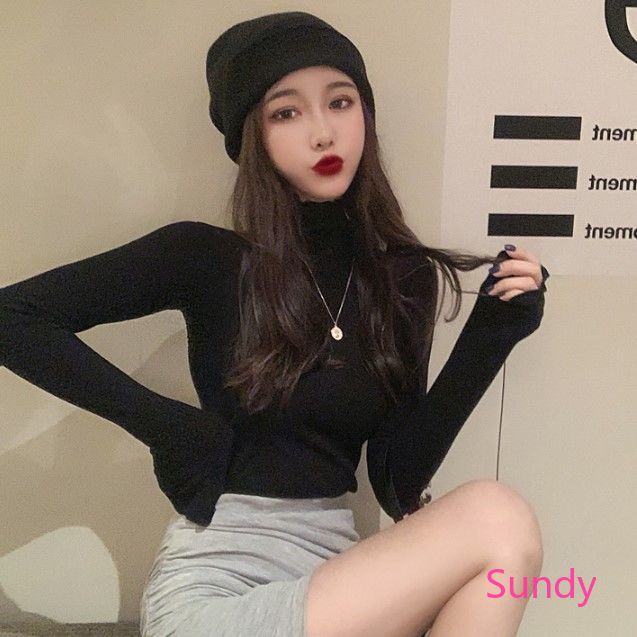 Áo thun tay dài cổ cao dáng ôm thời trang mùa đông cho nữ