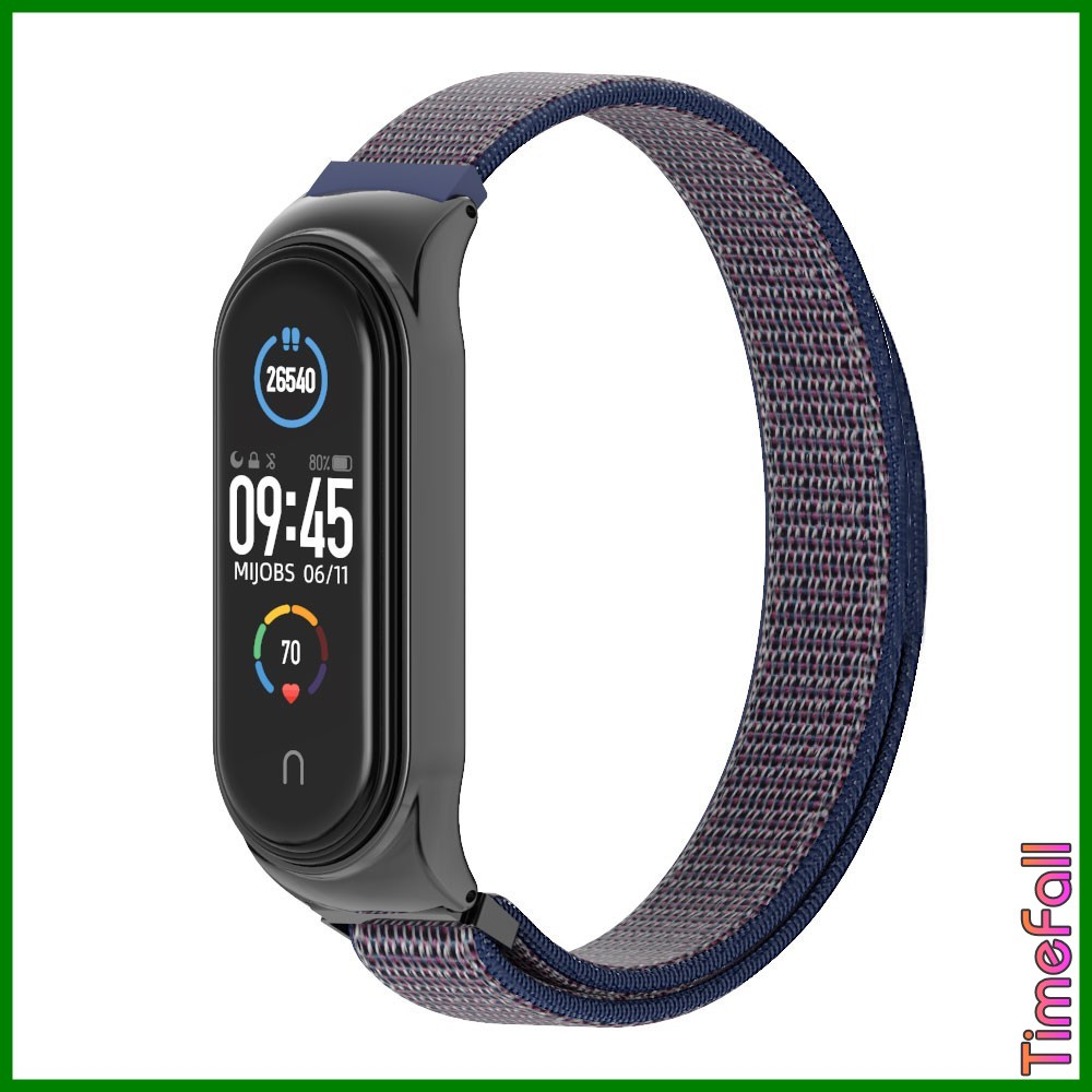 Dây đeo Mi band 4, mi band 3 nylon mặt kim loại viền cong CS chính hãng MIJOBS, dây đeo thay thế miband 4, mi band 3