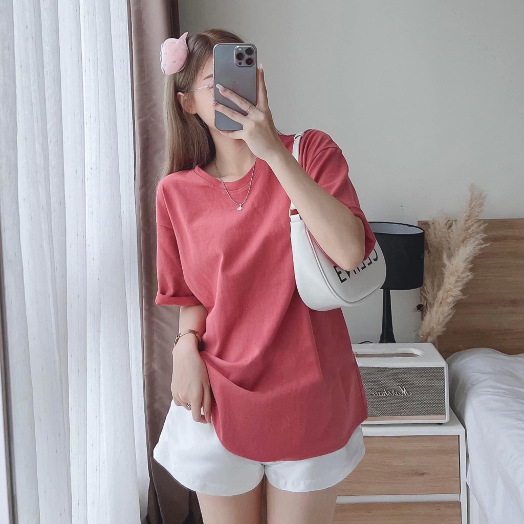 Áo Thun Trơn Nữ Nhiều  - Áo Thun Trơn Cổ Tròn Tay Lỡ , Chất Cotton Khô Đẹp Giặt Không Xù Nhão Vải